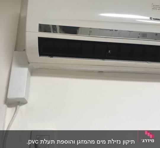 מזגן מותקן על קיר עם כבל חשמל מחובר